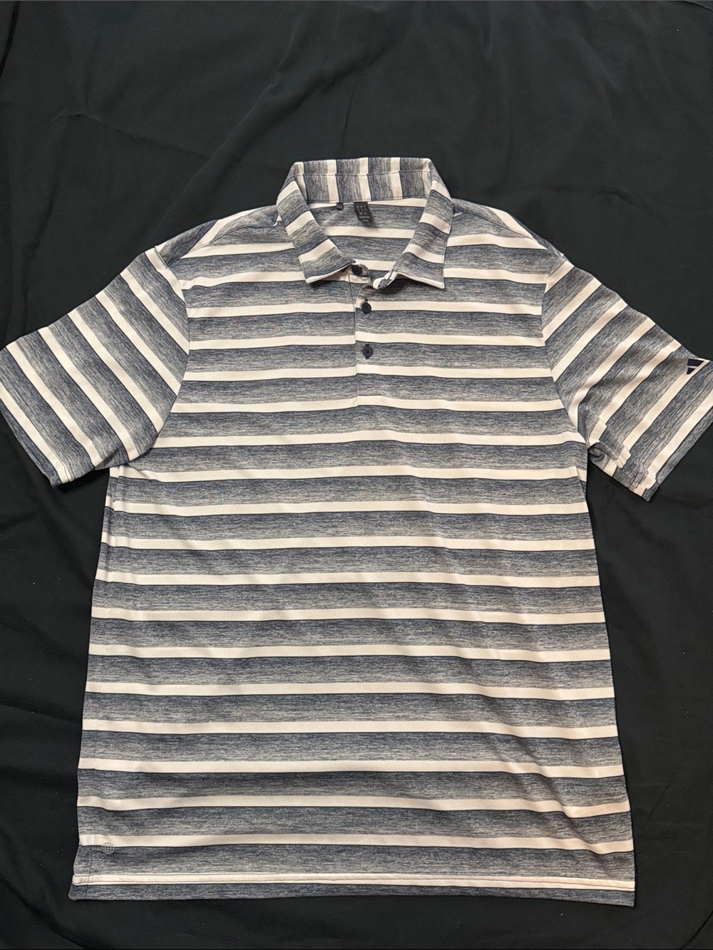 Adidas Navy and White Striped Performance Polo Shirt